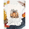 thumbnail image 3 of T-Shirt Décontracté à Imprimé Citrouille pour Femmes avec Détail Nœud - Col Rond, Manches Courtes, Polyester Respirant - Parfait pour la Fête des Pères Printemps & Été, Fête des Mères, Nouvel An, Festival de Printemps, Saint-Valentin, 3 of 8