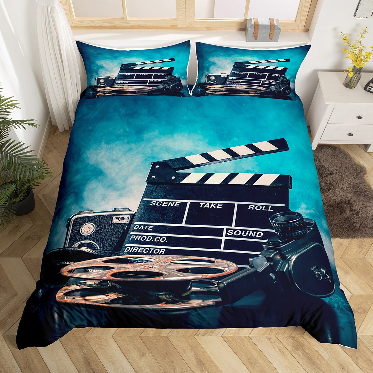 YST Movie Theater Bedding Sets Twin Vintage Clapboard Comforter Cover, Old Fashion Cinema Bed