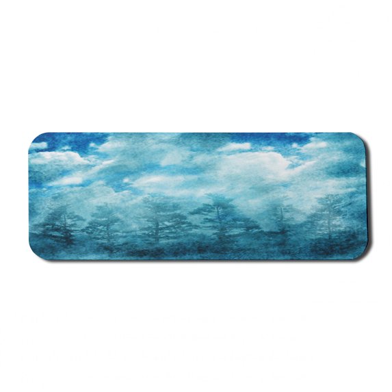 Grunge Computer Mouse Pad, Grunge Abstract Illustration with Night Forest Cloudy Sky Nature Landscape Picture, Rectangle Non-Slip Rubber Mousepad Large, 31" x 12" Gaming Size, Blue Teal, by Ambesonne