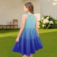 thumbnail image 7 of Abcomgle Girl's Summer Casual Dress Casual Halter Neck Sleeveless Midi Dress Gradient A-line Sundresses Holiday Swing Dresses 5-6 Years,Blue, 7 of 7