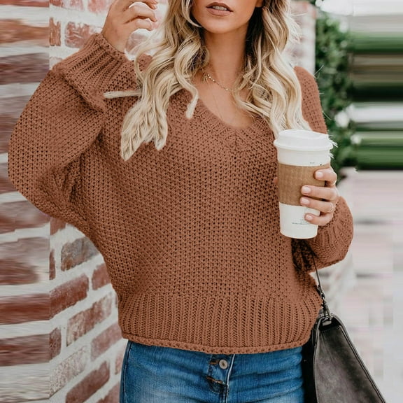 DAFPZW Pull Over Sweaters Womens Plus Size Oversized Batwing Sleeve V Neck Jumper Tops Chunky Knit Pullover Blouse