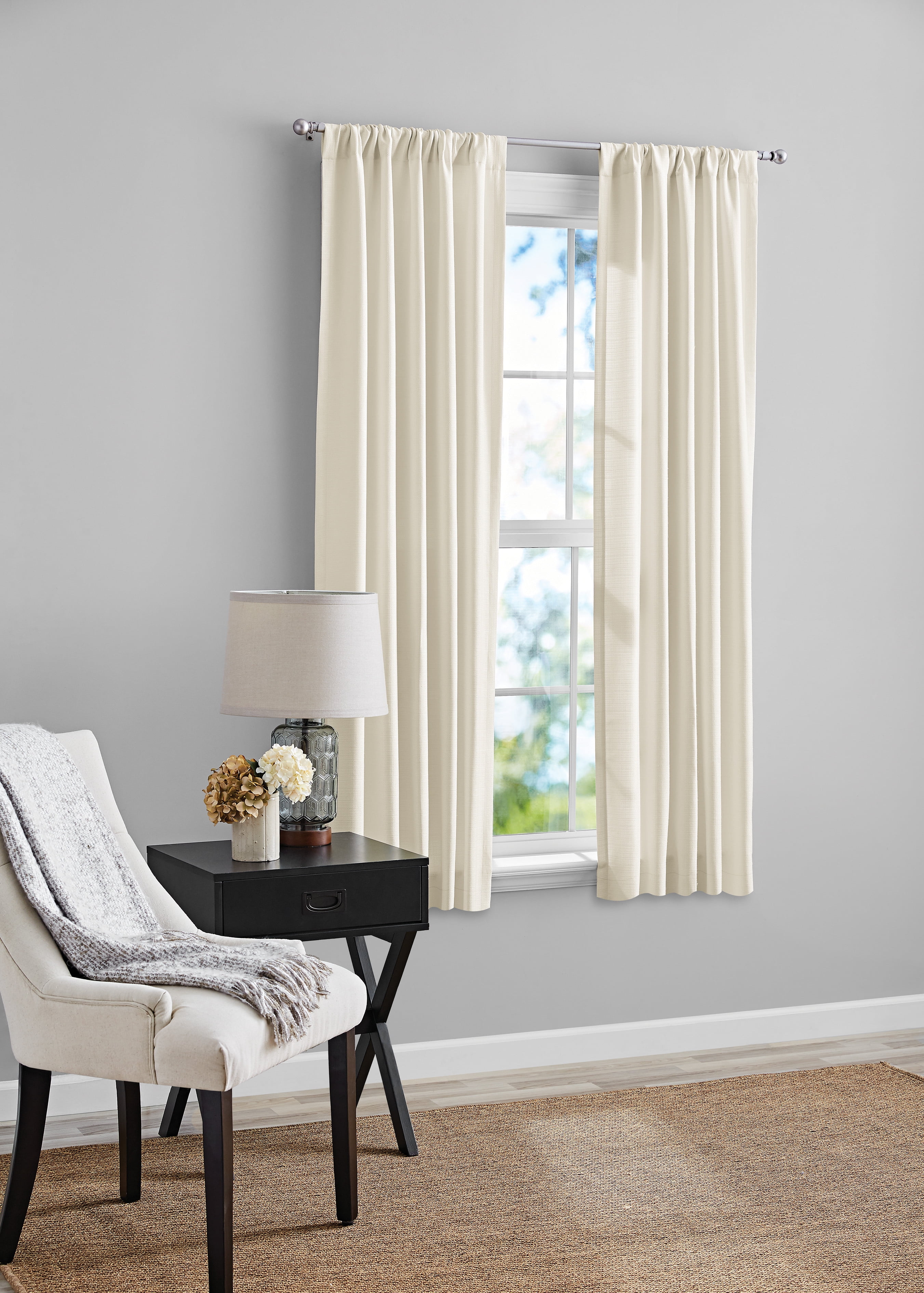 Ivory/Cream Rod Pocket Window Curtain Panel Pair Textured Linen Look 84" Length 
