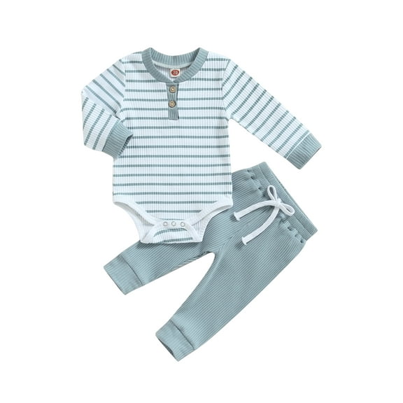 Hirigin Newborn Baby Boy 2Pcs Fall Winter Outfits Striped Long Sleeve Romper Tops Solid Pants 0 3 6 12 18 24 Months Cute Clothes Set