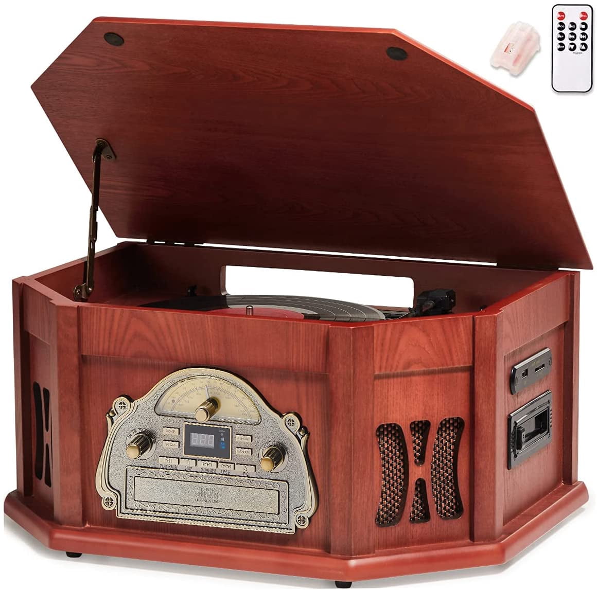 Vintage Dual Bluetooth Suitcase Record Player with Built-in
