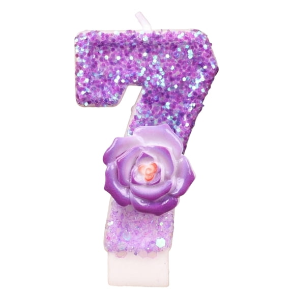 Goleeg Bougies Chiffres Pailletées Violettes pour Gâteau, Accent de Fleur Scintillant à la Base, Décoration de Gâteau Idéale pour Fêtes d'Anniversaire, Anniversaire de Mariage et Autres Célébrations Numéro 7