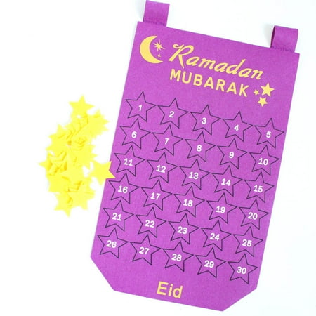 Santa In Chimney Countdown Calendar KABOER Eid Mubarak Countdown Felt Calendar Wall Hanging with 30Pcs Gold Star Stickers, DIY Ramadan Party Decoration ()