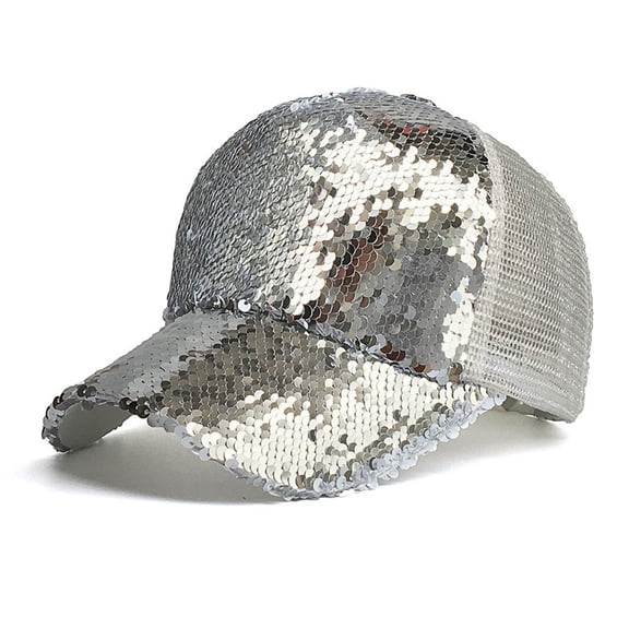 BRICH Women's Sequin Adjustable Baseball Cap Bling Bling Mesh Summer Snapback Caps Silver One Size