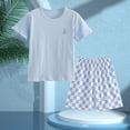 thumbnail image 2 of Nwiuh Toddler Baby Girl Summer Clothes Ruffle Ribbed Knit Short Sleeves T-Shirt Tee Tops + Shorts Cute Outfits Set (Blue, 9-10 Years), 2 of 7
