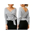 thumbnail image 3 of Txlixc Prendas de Punto de Estilo Suelto para Mujer, Jersey de Dobladillo con Volantes de Manga Larga con Cuello en V Profundo de Color Sólido Txlixc Moda, 3 of 7