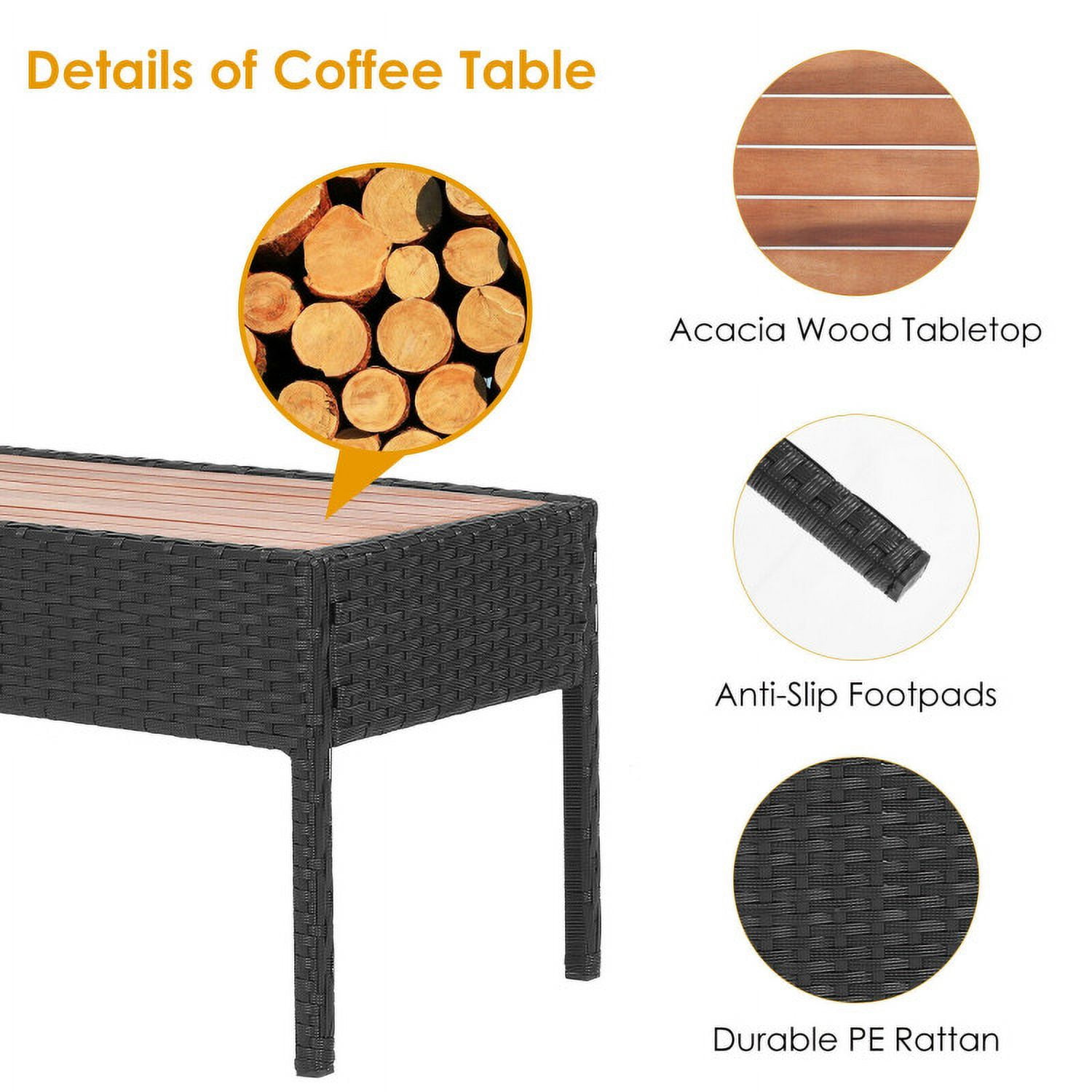 Aimee Lii Rattaner Outdoor Patio Furniture, 4 Pieces Patio Rattan Wicker Conversation Set Sofa Cushioned Wooden Tabletop, Black Aimee Lii Rattaner Outdoor Patio Furniture, 4 Pieces Patio Rattan Wicker Conversation Set Sofa Cushioned Wooden Tabletop, Black