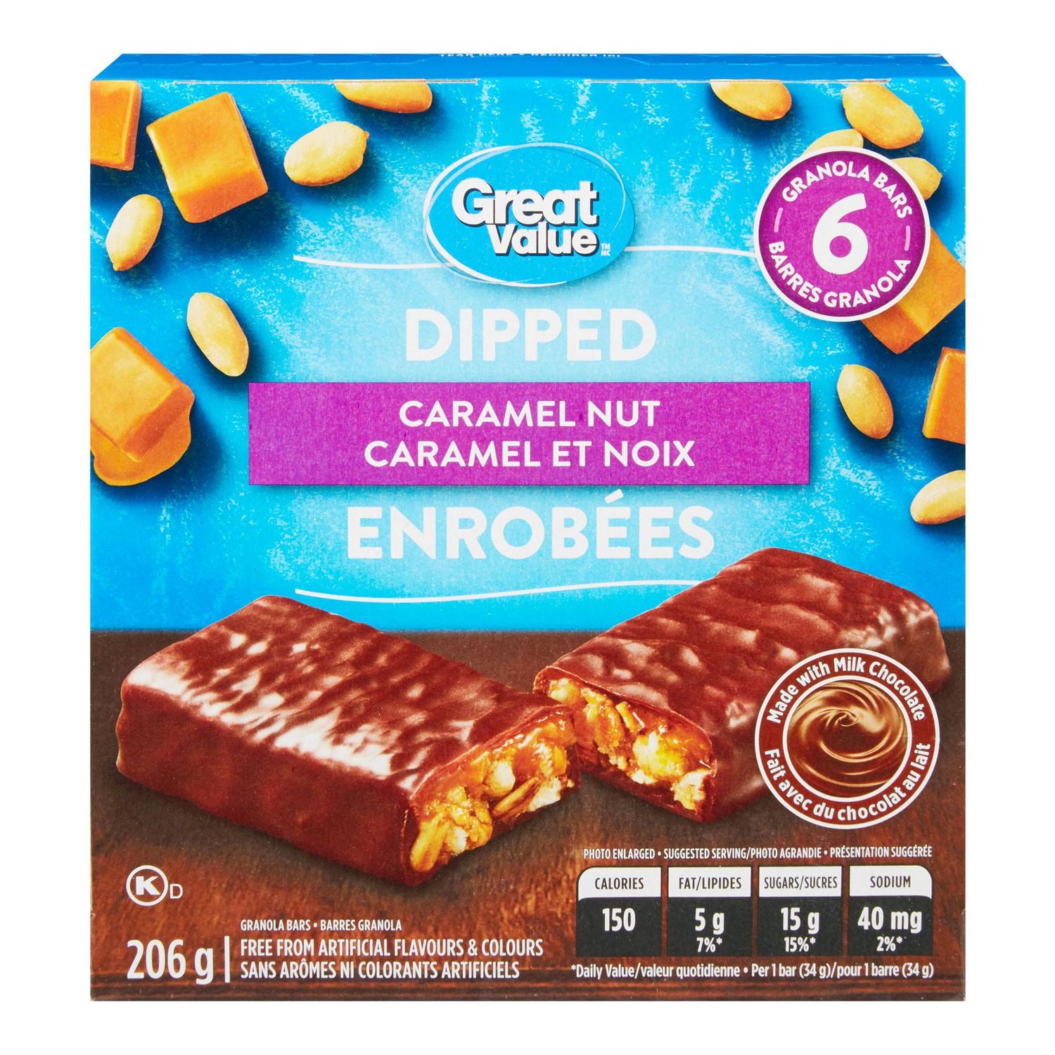 Great Value Caramel Nut Dipped Granola Bars, 6 bars, 206 g