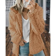 LAISHEN Womens Fuzzy Fleece Open Front Hooded Cardigans Jacket Coats with Pocket