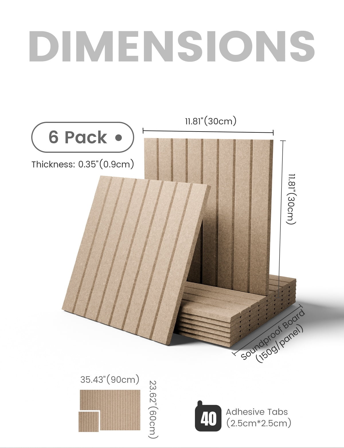 Fluxynara Felt Bulletin Board 36"x24" Cork Board Alternative - 6 Pack with 40 Safe Removable Adhesive Tabs, Cork Boards for Walls for Home Office Classroom Pin Board-Taupe