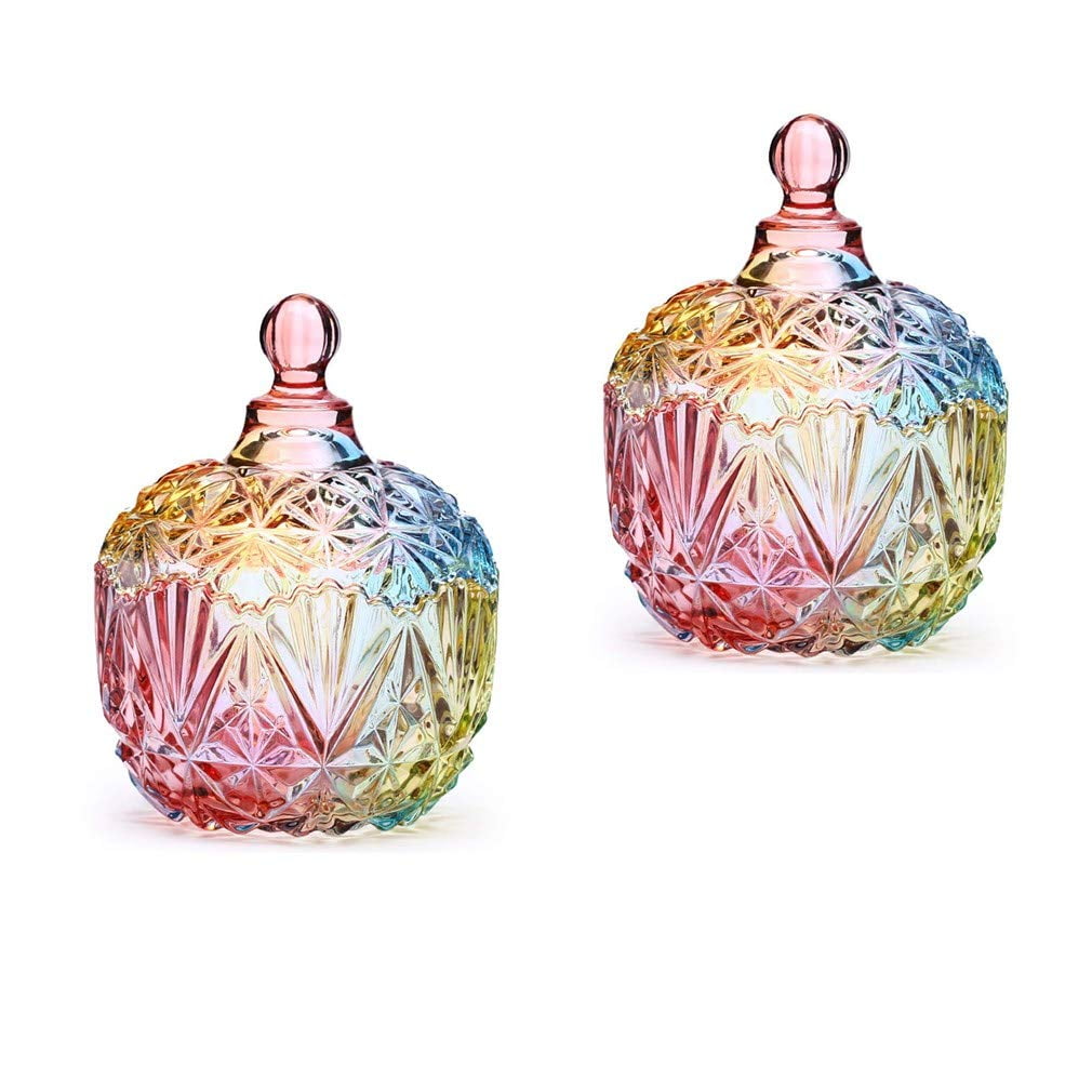 Diameter:3.7 Inch Crystal Covered Storage Jar Set of 1 ComSaf Glass Candy Dish with Lid Decorative Candy Bowl 