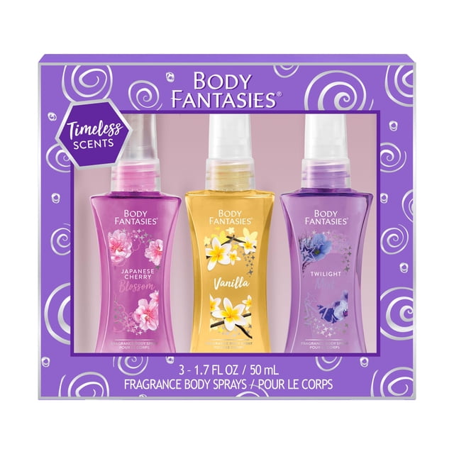 Body Fantasies Set de regalo navideño en spray corporal para ella: muestra de aromas atemporales de 3 piezas, perfecto para rellenar calcetines
