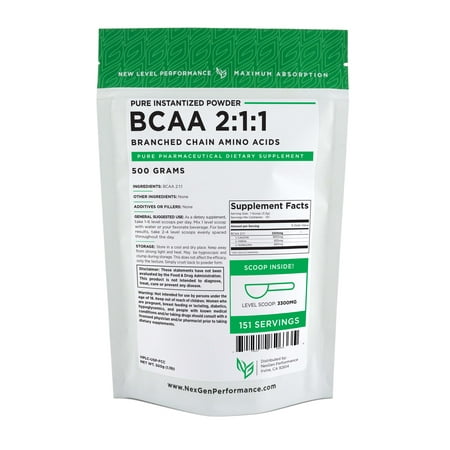 BCAA Powder - 500g (1.1lb) - 100% Amino Acid L-VALINE L-LEUCINE (Best Amino Acids To Build Muscle)