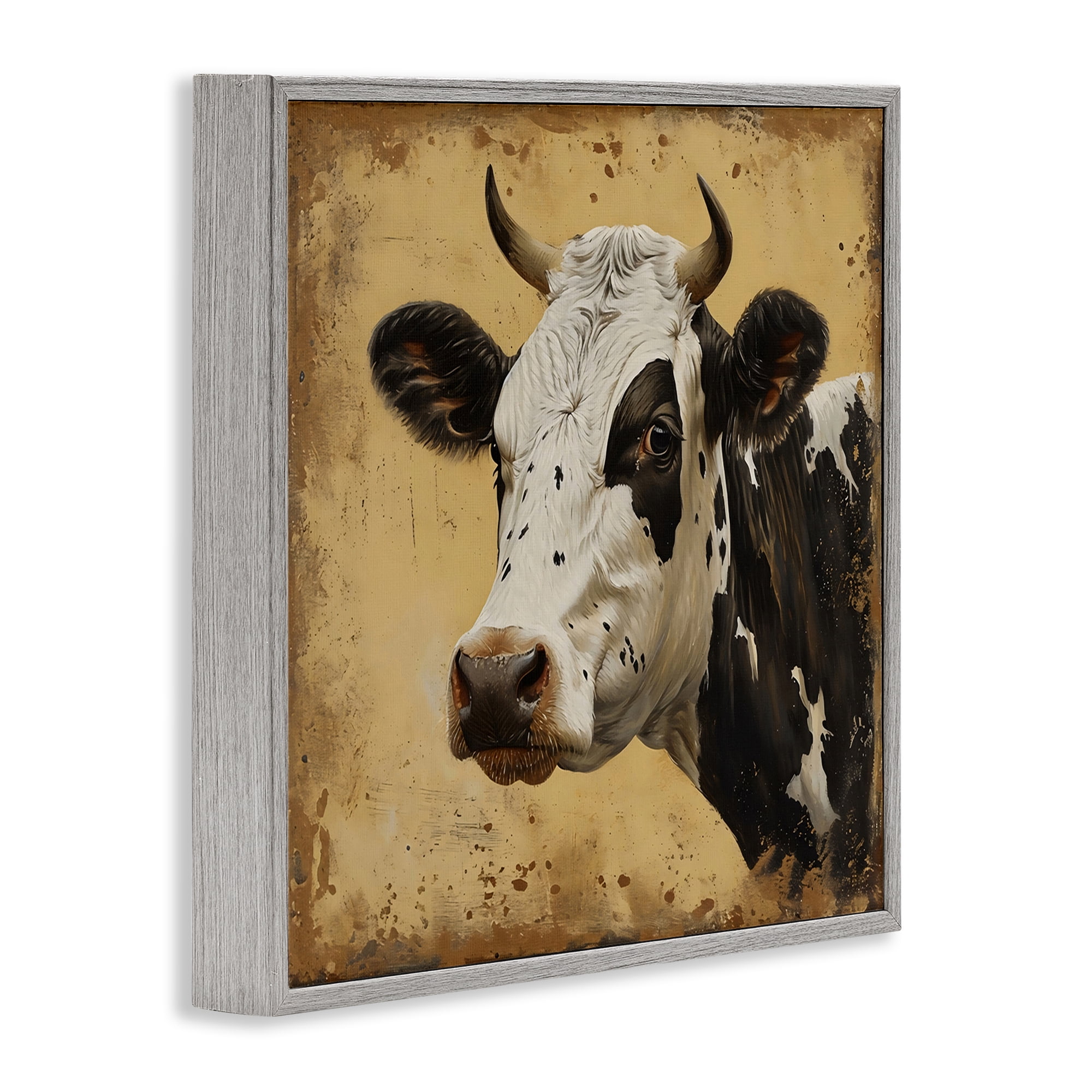 Stupell Industries Spotted Brown Cow Portrait Gray Framed Giclee Art, design by Creative Studio