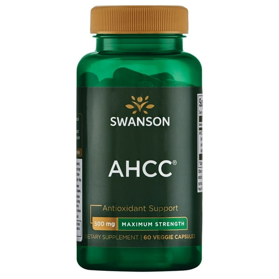 Swanson Maximum Strength AHCC - Promoting Advanced Immune Support - Natural Supplement Aiding NK Cells & Liver Support - (60 Veggie Capsules, 500mg Each)