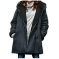 thumbnail image 3 of Brnmxoke Women's Plus Size Duffle Toggle Winter Coats 2024 Warm Sherpa Fleece Lined Jackets Solid Color Hooded Parka Faux Suede Pea Coat Outerwear Navy,XXXXXL, 3 of 7
