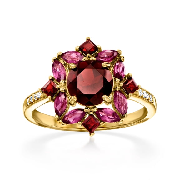 Ross-Simons 1.90 ct. t.w. Garnet and .80 ct. t.w. Rhodolite Garnet Ring With .10 ct. t.w. White Topaz in 18kt Gold Over Sterling, Women's, Adult