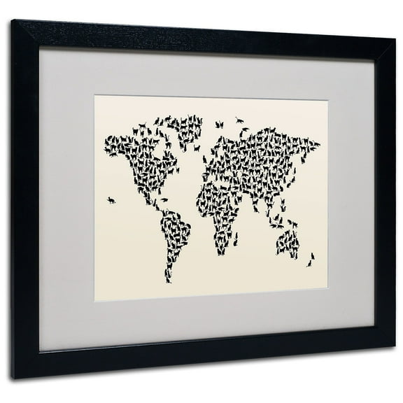 Trademark Fine Art "Cats World Map 2" Matted Framed Art by Michael Tompsett