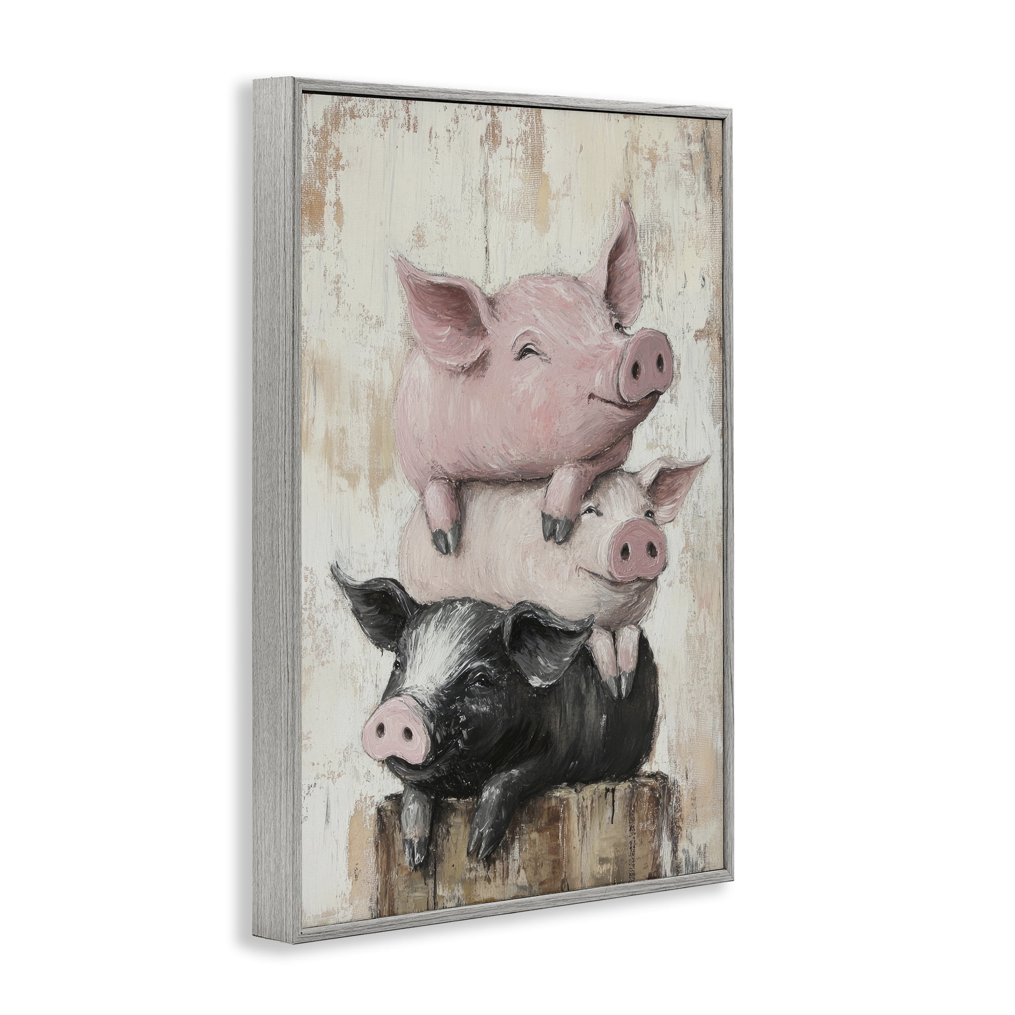 Stupell Industries Pig & Piglet Pile Gray Framed Giclee Art, design by Tina LeCour