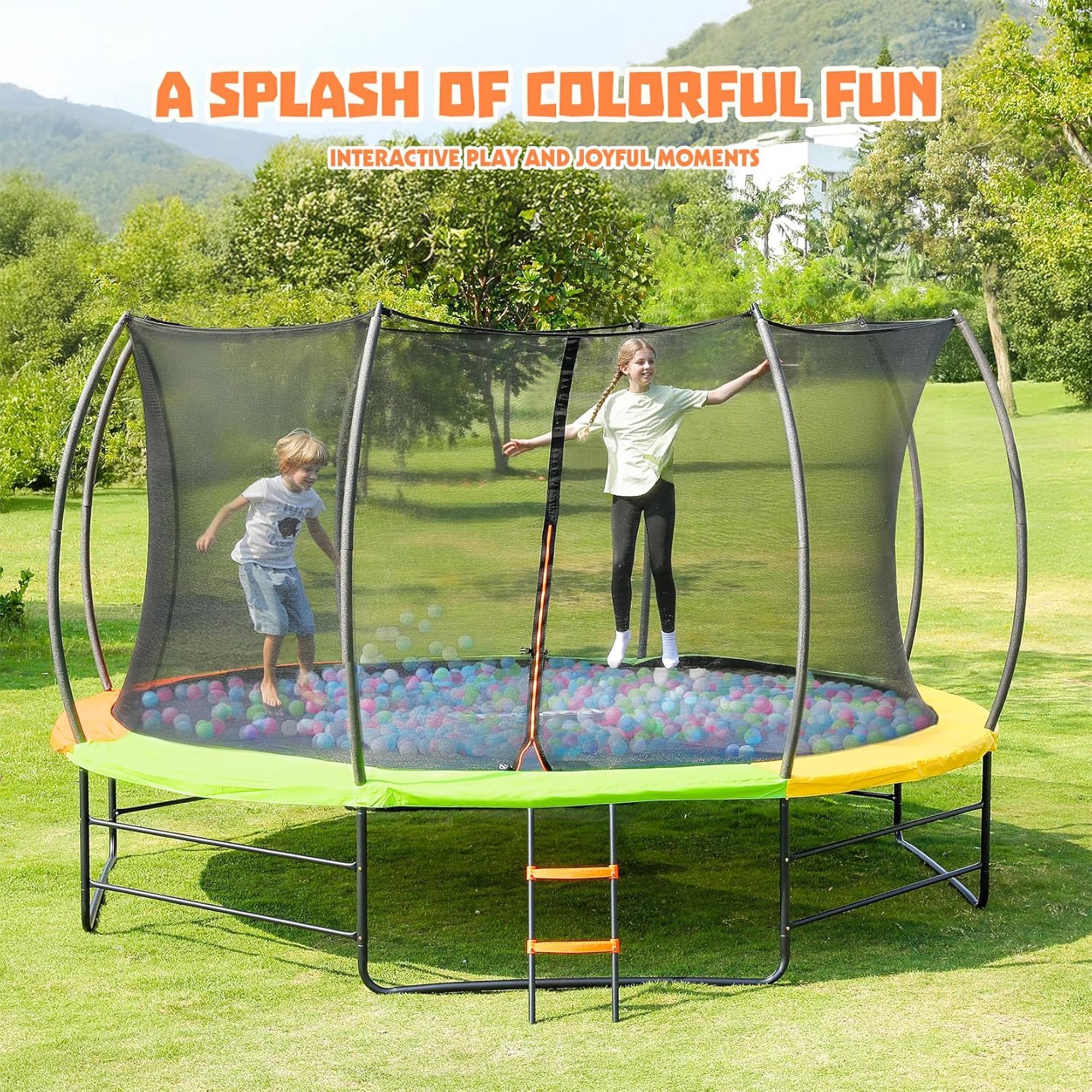 Toremore 14FT Trampoline Outdoor , Recreational Trampolines with Enclosure Net and Ladder, with Additional 8 Stabilizer Bars and Anti-Rust Coated Galvanized Frame