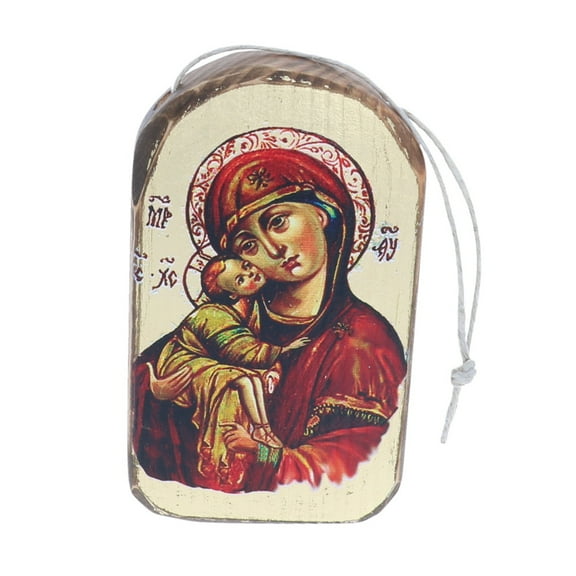 Holy Virgin Mary Wooden Icon Ornament, Greek, Christian, Orthodox, G. DeBrekht