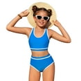 thumbnail image 3 of Stitch Clothes for Girls Size 14-16 Girls Swimsuit Double Strap High Waist Sporty Bikini Swimsuits Swim Cover Up Skirt 3 Piece Set Pink Bikini Set, 3 of 9
