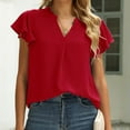 thumbnail image 6 of HAPIMO Women's Fashion Shirts Solid Color Print Tops Comfy Casual Loose Blouses Regular Fit Clothes for Girls Ruffle Sleeve Tees V-Neck T-shirt Red L s, 6 of 9