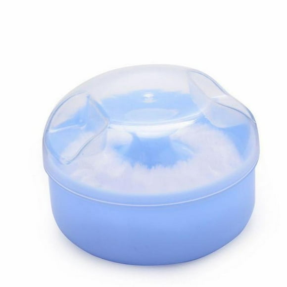 2 pieces of talcum powder box, portable prickly heat removal small baby fluff box set(Blue)