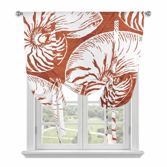 Coastal Shell Burnt Orange Tie Up Curtains for Small Windows,Adjustable Rod Pocket Valance 45 Inch Short, Summer Ocean Shell Beach Window Treatment Balloon Roman Blind Shade, 34" x 45"