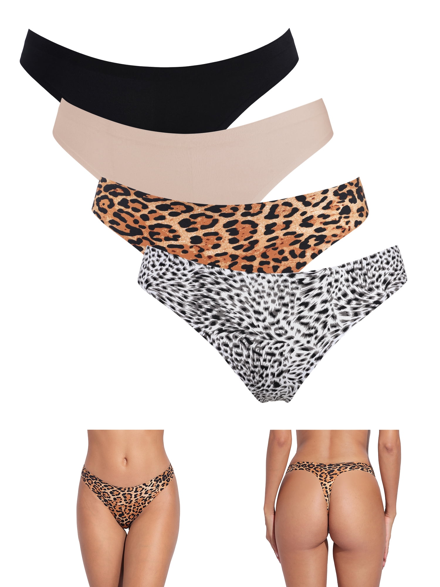 Attraco Mulheres Leopard Tanga de nylon T T Back Underwear Pack de 4