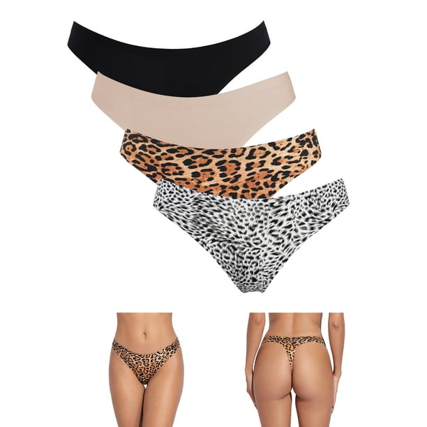 BeautyIn Women's Leopard Tanga Panties Nylon Thong Underwear 4 Pack