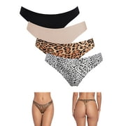 BeautyIn Women's Leopard Tanga Panties Nylon Thong Underwear 4 Pack
