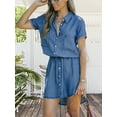 thumbnail image 6 of Women Denim Dress Summer Short Sleeve Button Down Tie Waist Casual Jean Shirt Short Dresses, 6 of 6