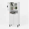 thumbnail image 4 of Tall Storage Cabinet, Storage Cabinet with 2 Glass Display Door & 2 Doors, Pantry Storage Cabinet for Bathroom, Dining Living Room, White, 4 of 7