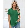 thumbnail image 3 of Coferset Casual Crew Neck Short Sleeve Pleated Shirts Blouses Womens Summer Tops Women Pleated Tunic Loose T-Shirts, 3 of 6