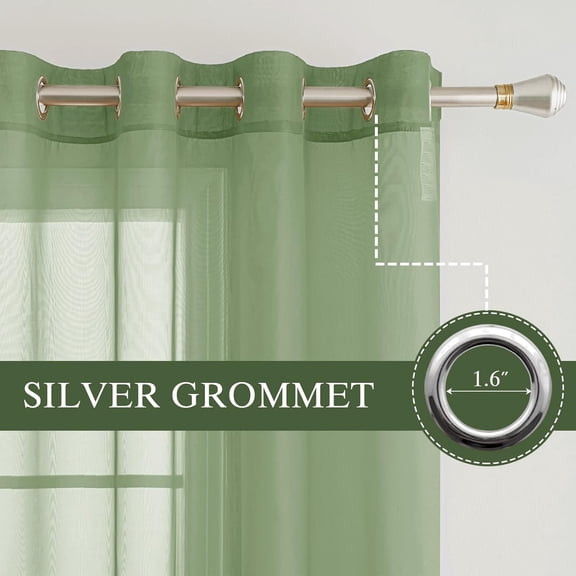 RYJUYJ-2 Panels Solid Color Green Sheer Curtains 90 Inch Length Set Elegant Grommet Light Filtering Window Voile Panels/Drapes/Treatment for Bedroom Living Room W54 x L90 Inch, Sage