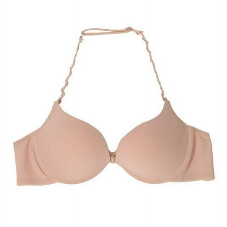 Women s Front Closure Seamless Comfort Underwire Bra  Push Up Underwire Halter Front Close Bras  Beige