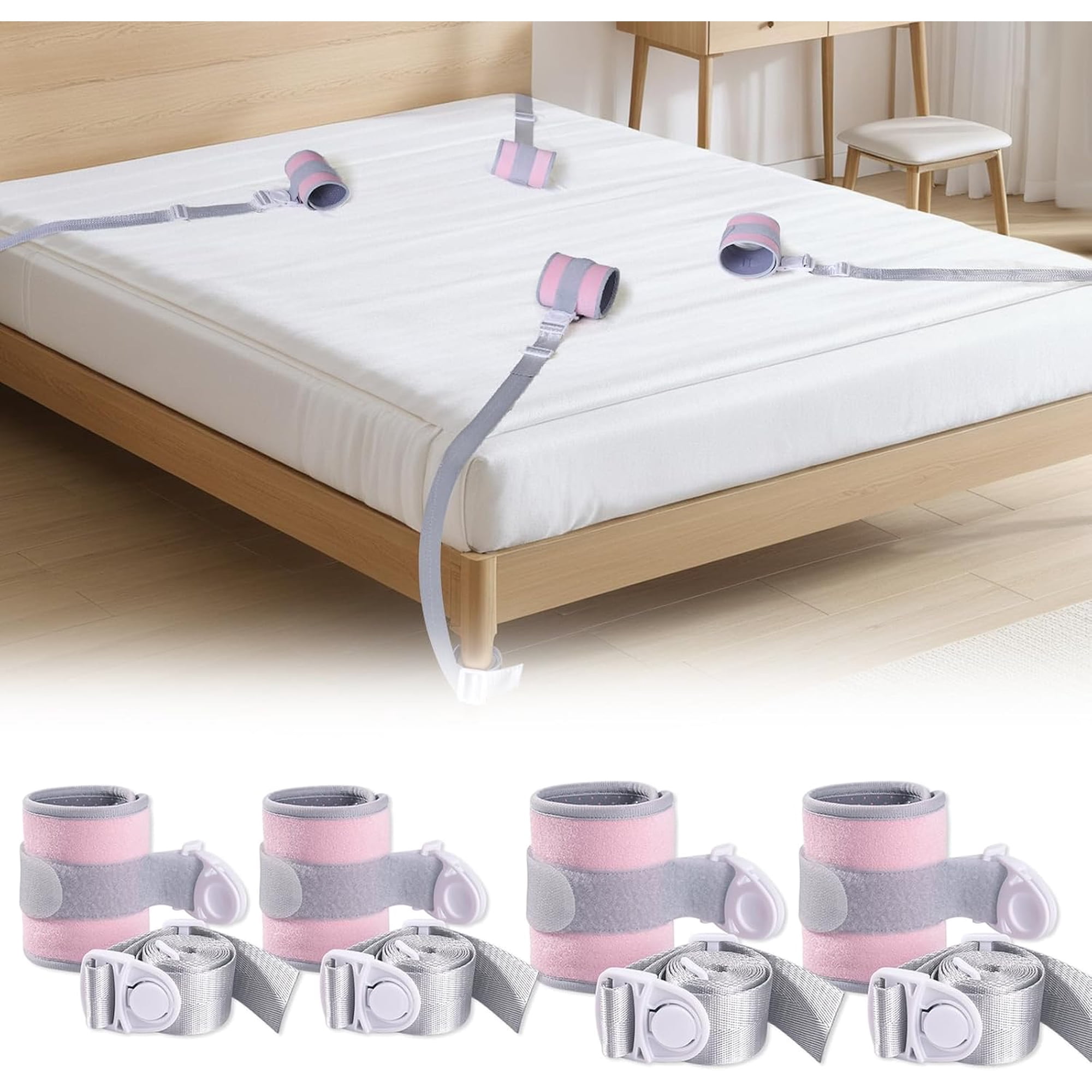 Quick Release Medical Restraints for Arms & Legs - 70\" Soft Bed Safety Belt, Breathable Hospital Limb Holder for Wrist/Ankle, Elderly Care, Pink
