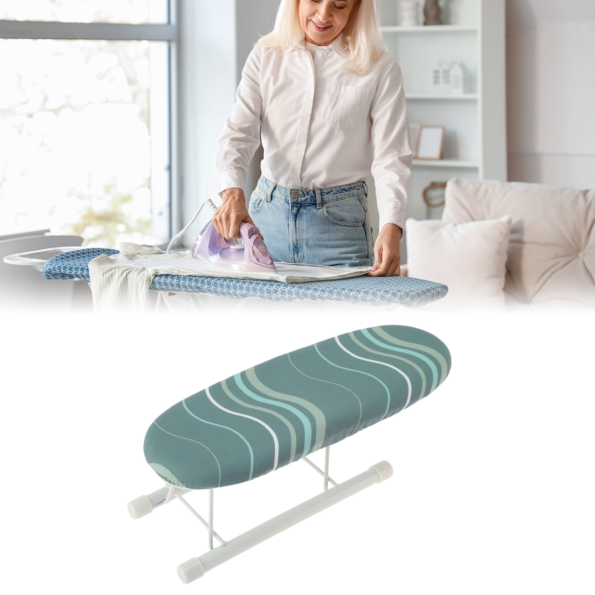 Unique Bargains Foldable Mini Ironing Board Small Travel Green