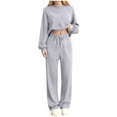 thumbnail image 3 of Sentmoon Ensembles de Joggeurs pour Femmes 2 Pcs Hauts pour Femmes Vêtements d'Automne Femmes Chandail Sport Manches Longues Col Rond Manches Raglan Blouse Pantalon Chandail en Molleton Ensemble de Survêtement Taille Élastique Deux Pièces, 3 of 6