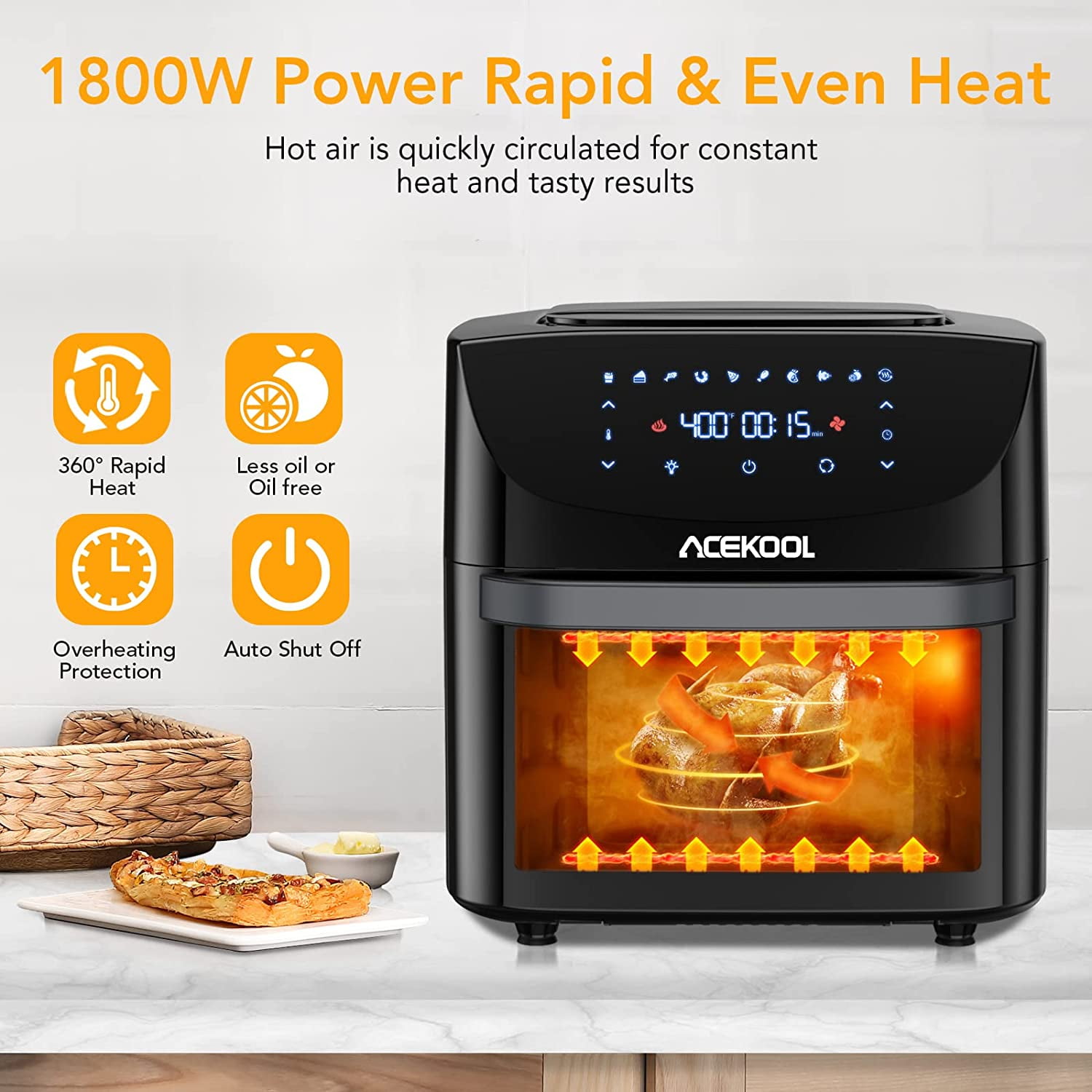 KOIOS Air Fryers Oven, Max XXL 7.8-Quart Dehydrator, 1800-Watt 4*6