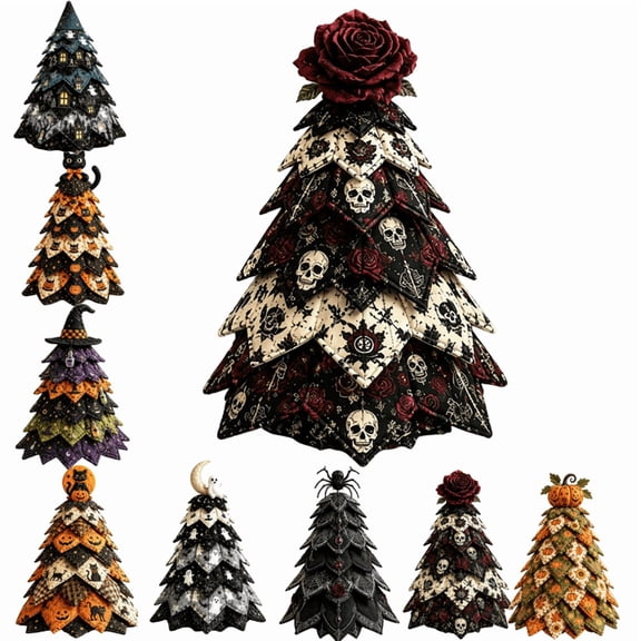 DIY Halloween Quilted Fabric Tree Kit, Ghost Moonlight DIY Tree Patchwork Kit, Quilted Layered Craft Kit for Halloween Harvest Festival Table Decor D