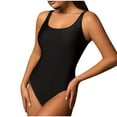 thumbnail image 2 of Honeeladyy Women One Piece Swimsuit U Neck Solid Color Swimwear Slimming Strap Backless Stretch Bathing Suit Black L, 2 of 4