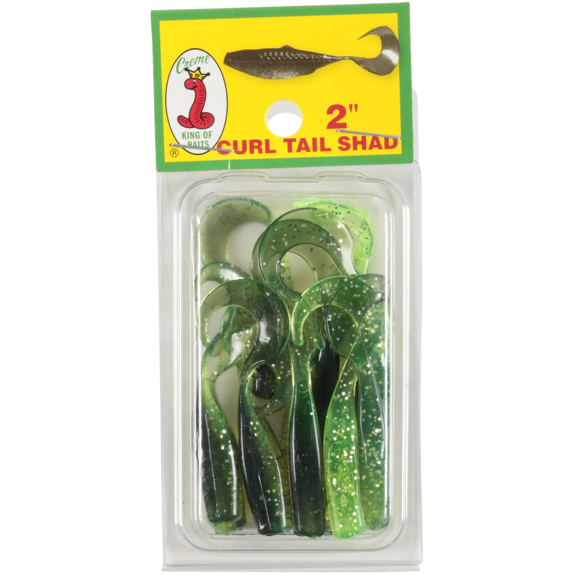 Creme 2" Curl Tail Shad Lure Chart Black Back 12 Pack