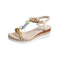thumbnail image 2 of Bohemian Wedge Sandals for Women Summer Dressy Ankle Elastic Wide Width Platform Sandals Lightweight Comfortable Open Toe Slip On Ankle Strap Beach Shoes Beige A 5.5, 2 of 7