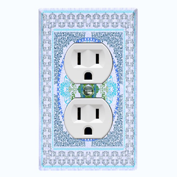 Metal Light Switch Plate Cover Elegant Blue Floral Mandala Rug Tile Pattern TIL072
