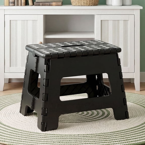 JONPONY Folding Step Stool with Convenient Handle,9 Inch Height and Anti-Slip Design,Supports Up to 300 lbs, Robust Plastic Foldable Step Stool Ideal for Kitchen, Bathroom, and Living Room Use